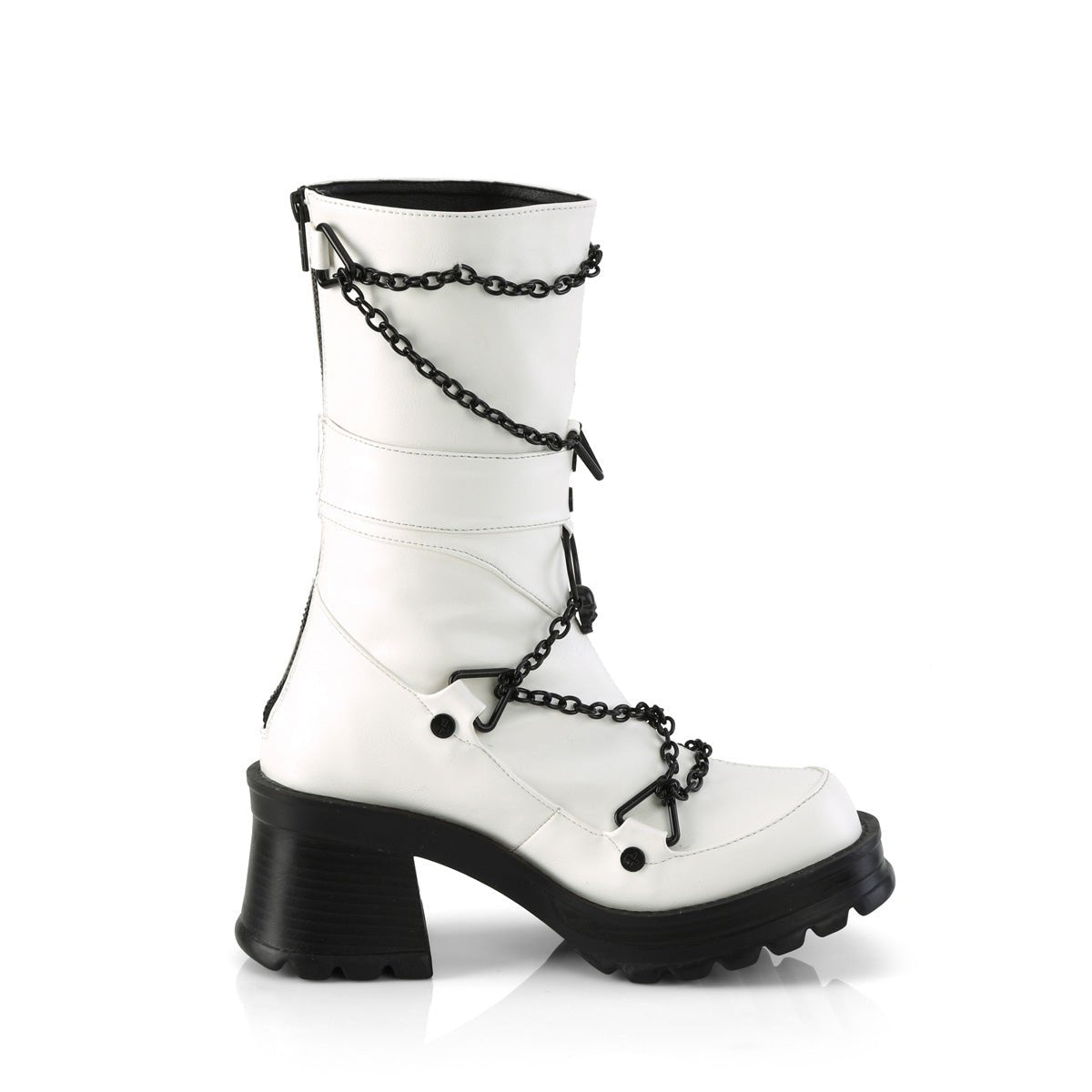 Too Fast | Demonia Bratty 120 | White Vegan Leather Women's Mid Calf Boots