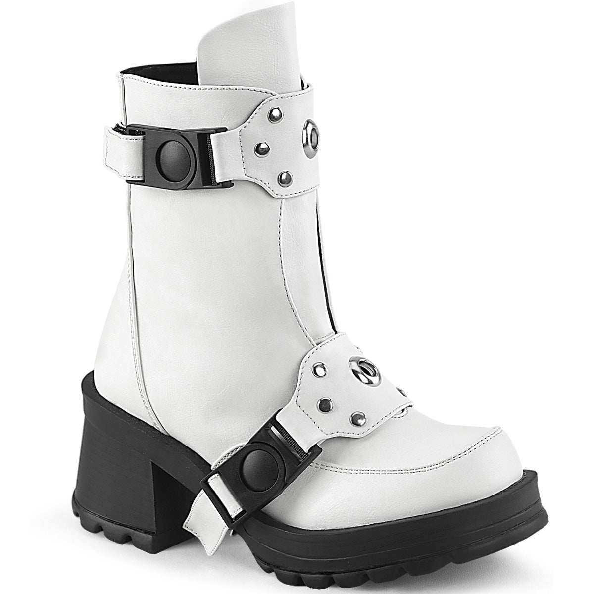 Too Fast | Demonia Bratty 56 | White Vegan Leather Women&#39;s Ankle Boots