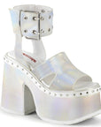 Too Fast | Demonia Camel 102 | White Pearlized Hologram Women's Sandals