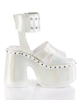 Too Fast | Demonia Camel 102 | White Pearlized Hologram Women's Sandals