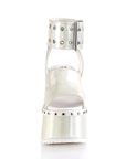Too Fast | Demonia Camel 102 | White Pearlized Hologram Women's Sandals