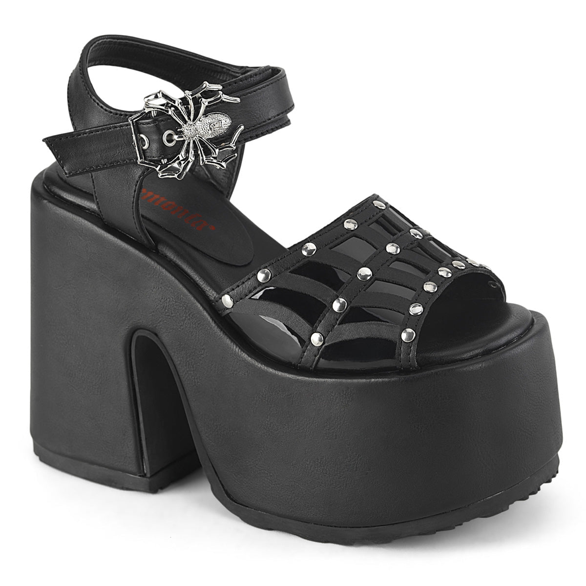 Too Fast | Demonia CAMEL-17 Black Vegan Leather Chunky Heel