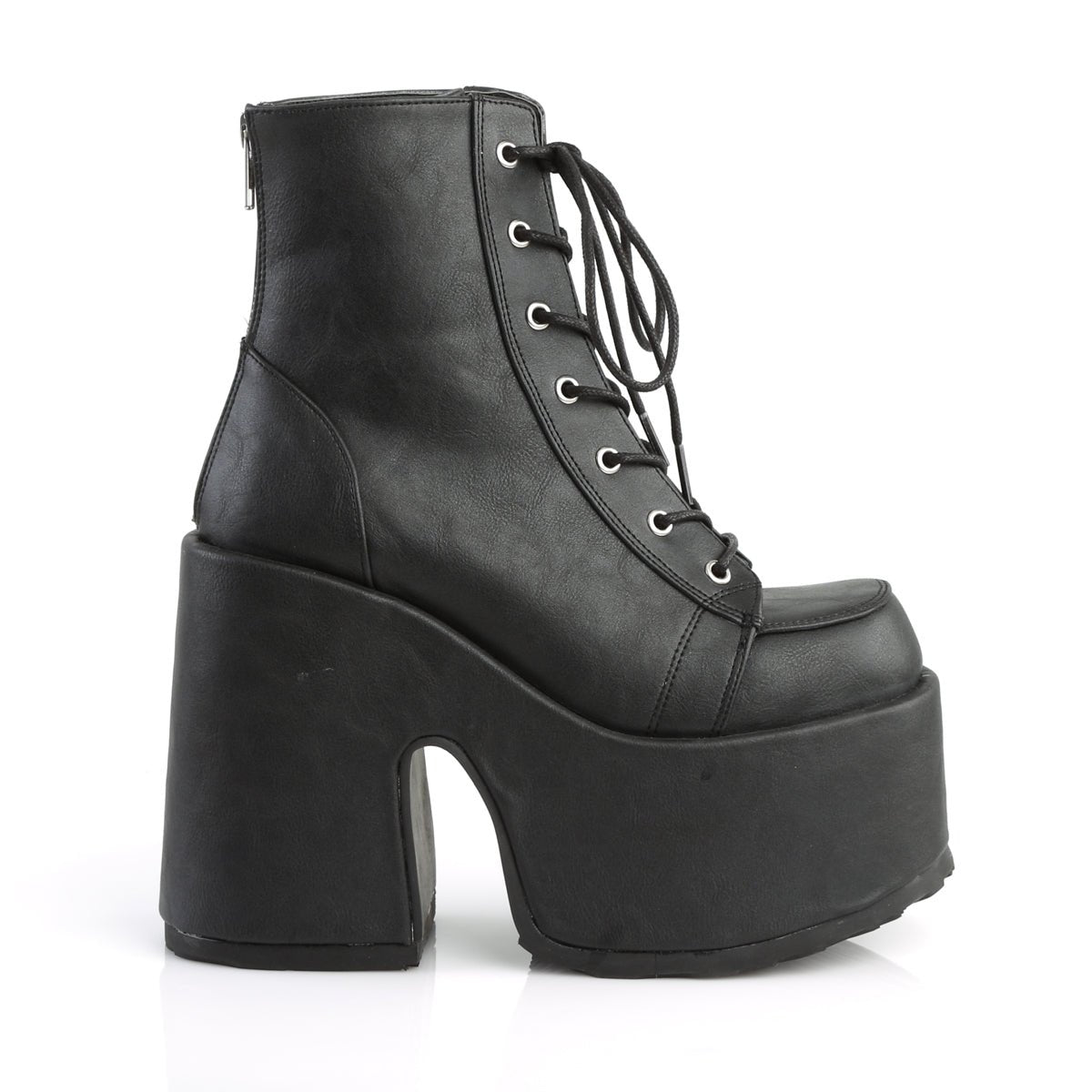 Too Fast | Demonia Camel 203 | Black Vegan Leather Women&#39;s Ankle Boots