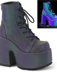 Too Fast | Demonia Camel 203 | Green Reflective Women's Ankle Boots