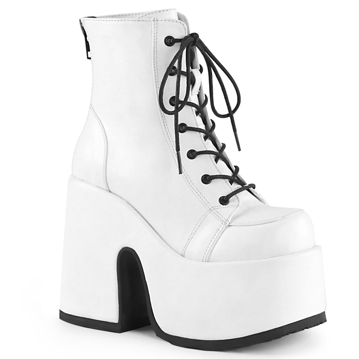 Too Fast | Demonia Camel 203 | White Vegan Leather Women&#39;s Ankle Boots