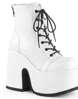 Too Fast | Demonia Camel 203 | White Vegan Leather Women's Ankle Boots