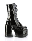 Too Fast | Demonia Camel 250 | Black Patent Leather Women's Mid Calf Boots