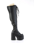 Too Fast | Demonia Camel 300 Wc | Black Stretch Vegan Leather Women's Over The Knee Boots
