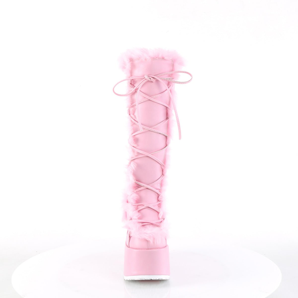 Too Fast | Demonia Camel 311 | Pastel Pink Vegan Leather Women&#39;s Knee High Boots