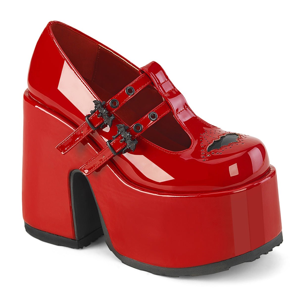Too Fast | Demonia Camel 55 | Red Patent Leather Women&#39;s Mary Janes