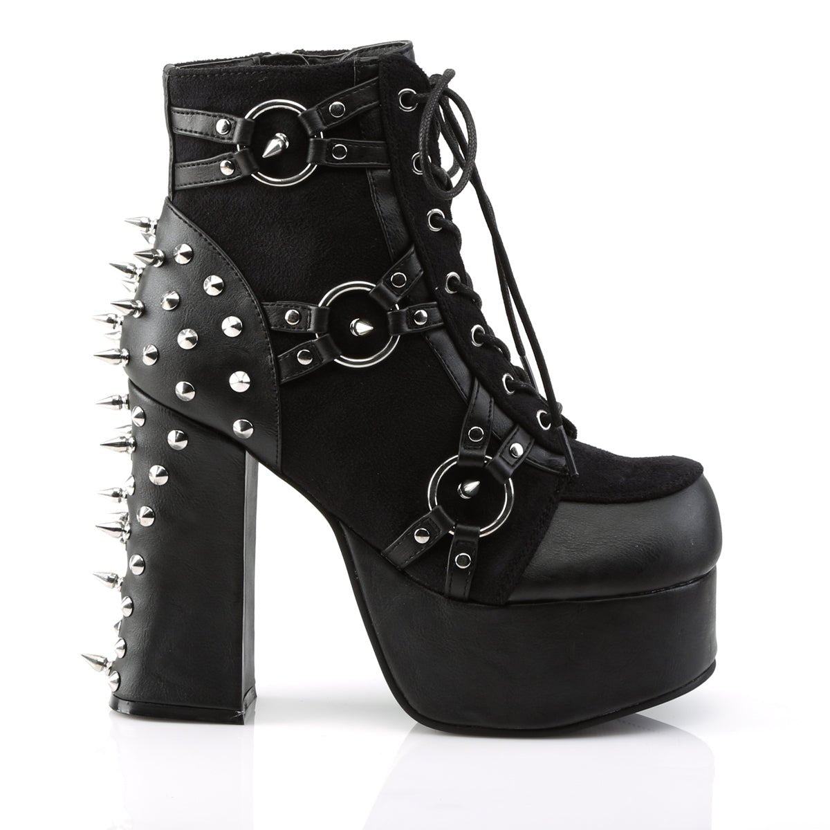 Too Fast | Demonia Charade 100 | Black Vegan Leather &amp; Suede Women&#39;s Ankle Boots