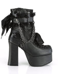 Too Fast | Demonia Charade 110 | Black Vegan Leather & Lace Overlay Women's Ankle Boots