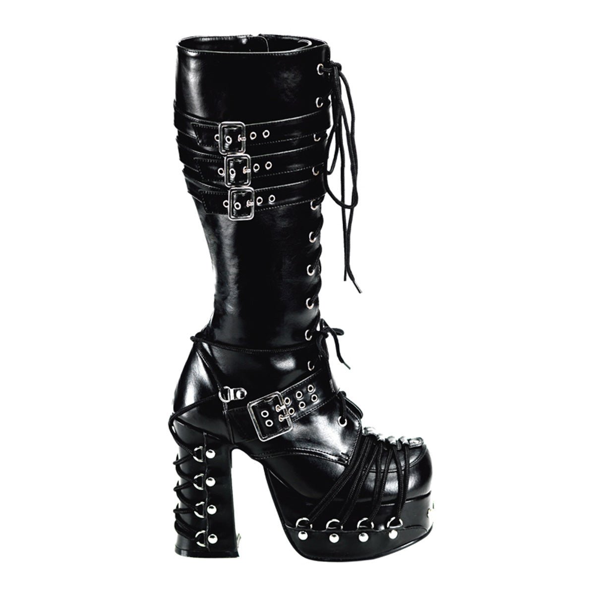 Too Fast | Demonia Charade 206 | Black Vegan Leather Women&#39;s Mid Calf Boots