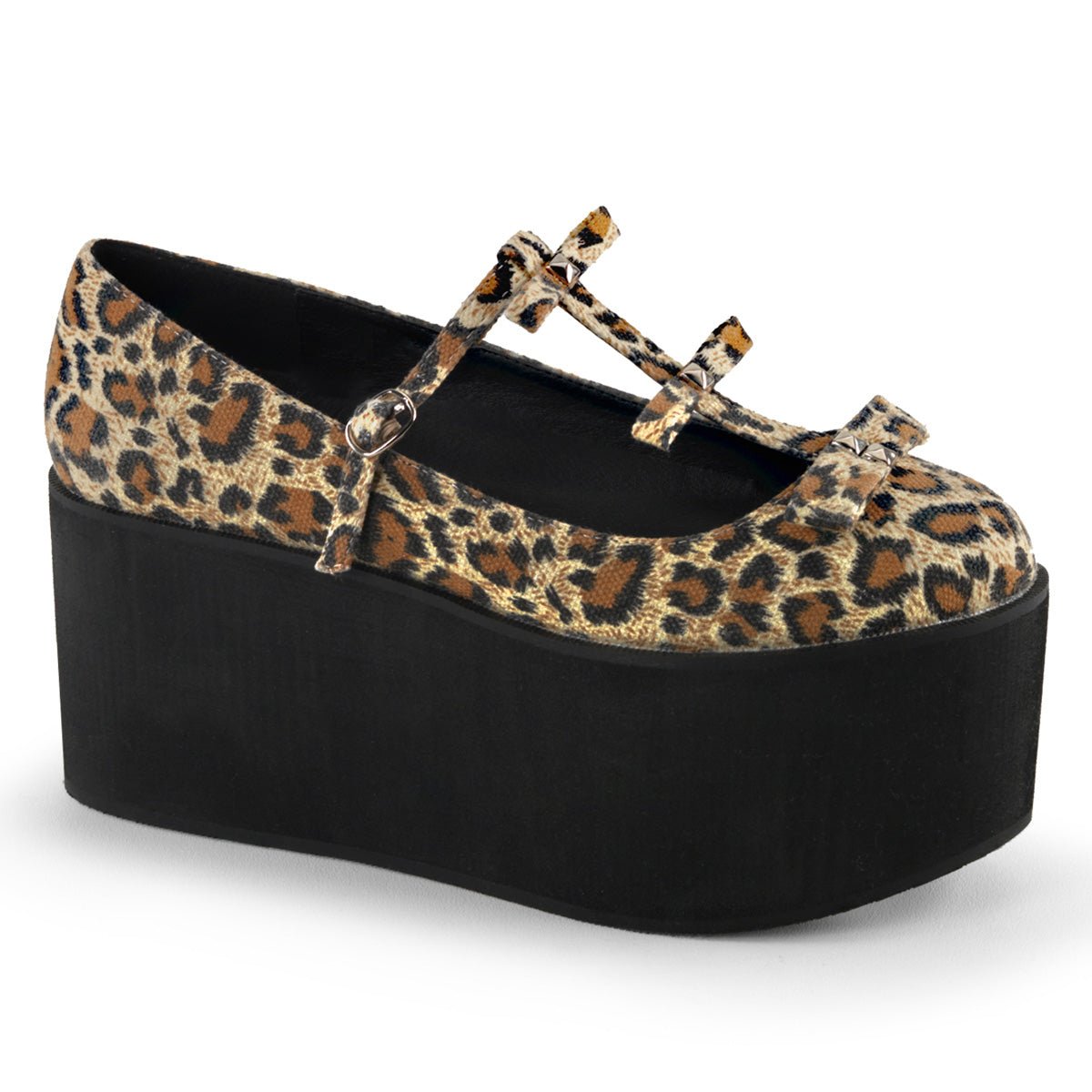 Too Fast | Demonia Click 08 | Leopard Canvas Women&#39;s Platform Shoes