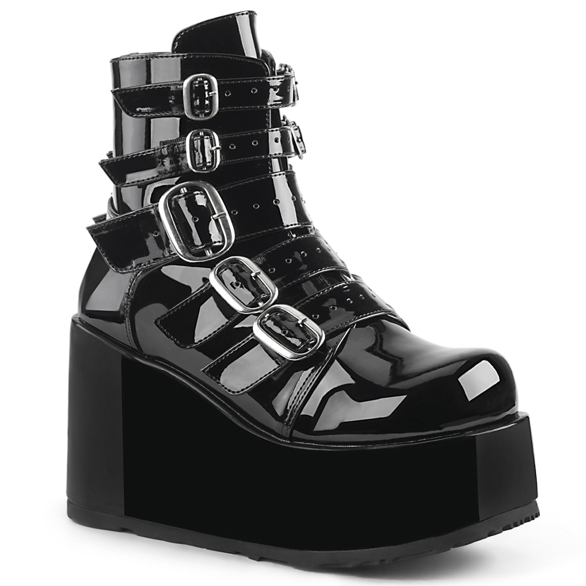 Too Fast | Demonia Concord 57 | Black Patent Leather Women&#39;s Ankle Boots