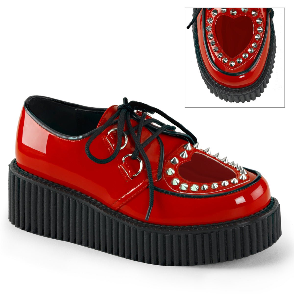 Too Fast | Demonia Creeper 108 | Red Patent Leather &amp; Pvc Women&#39;s Creepers