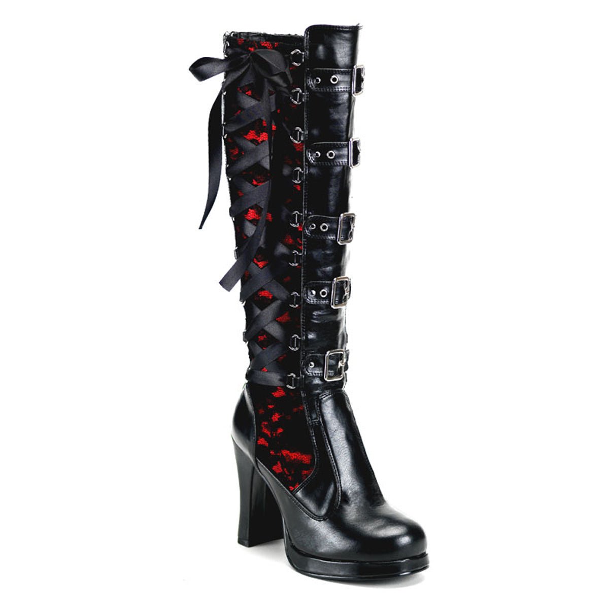 Too Fast | Demonia Crypto 106 | Black Vegan Patent Leather Women&#39;s Knee High Boots