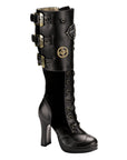 Too Fast | Demonia Crypto 302 | Black Vegan Leather & Microfiber Women's Knee High Boots