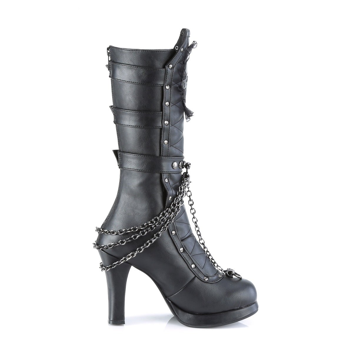 Too Fast | Demonia Crypto 67 | Black Vegan Leather Women&#39;s Mid Calf Boots