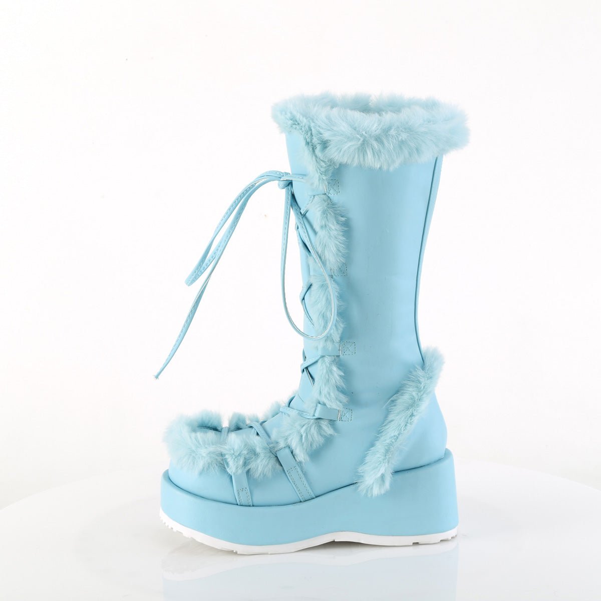 Too Fast | Demonia Cubby 311 | Baby Blue Vegan Leather Women's Mid Calf Boots