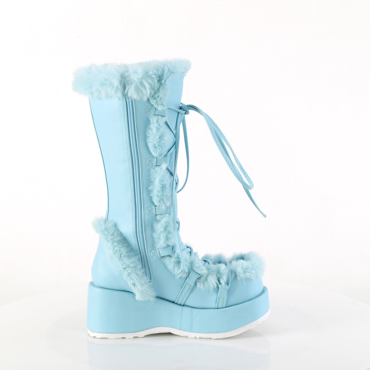 Too Fast | Demonia Cubby 311 | Baby Blue Vegan Leather Women&#39;s Mid Calf Boots
