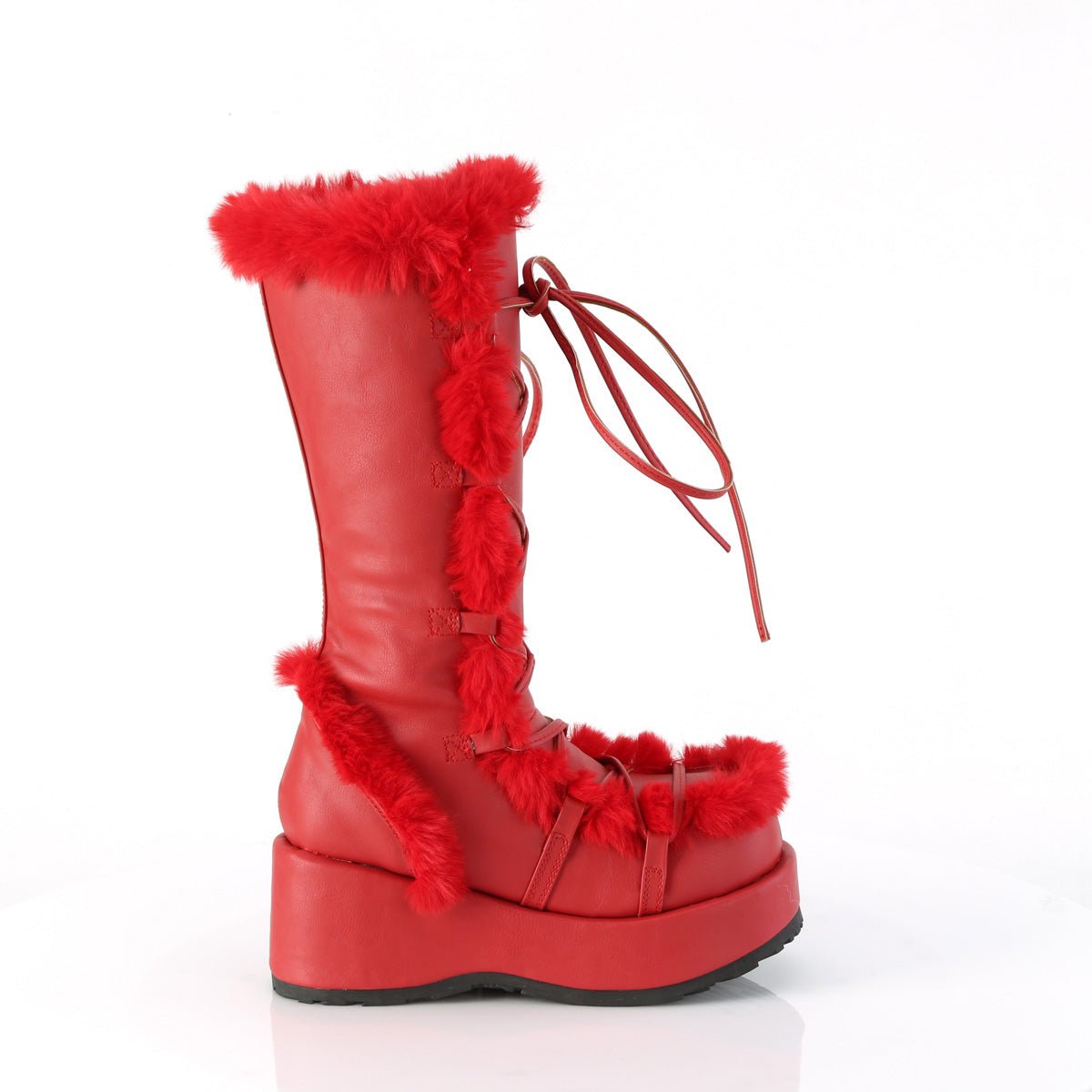 Too Fast | Demonia Cubby 311 | Red Vegan Leather Women&#39;s Mid Calf Boots