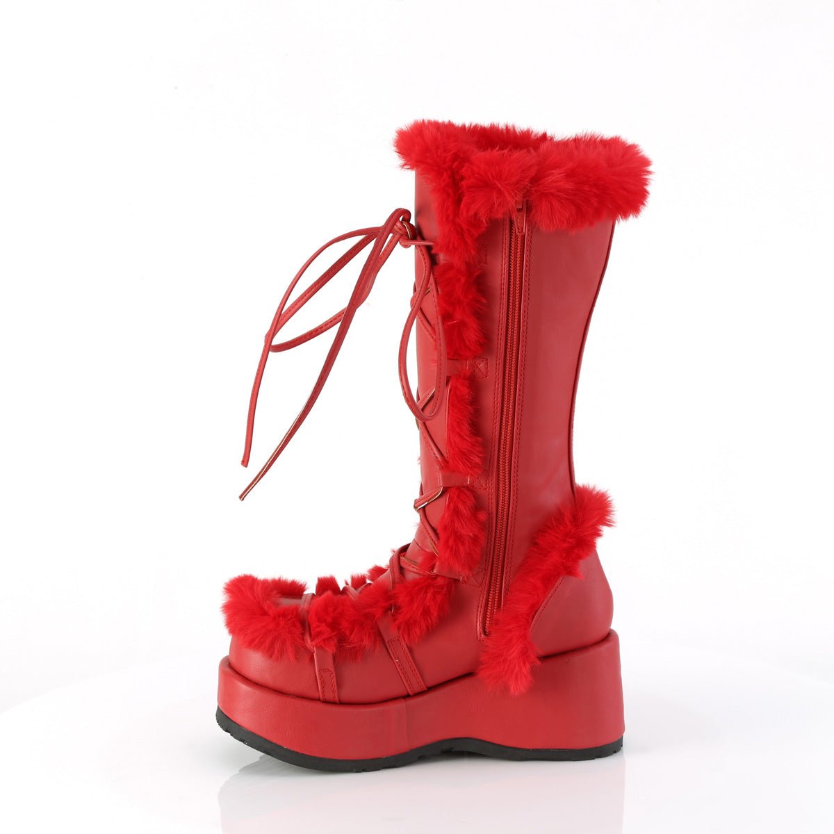 Too Fast | Demonia Cubby 311 | Red Vegan Leather Women&#39;s Mid Calf Boots