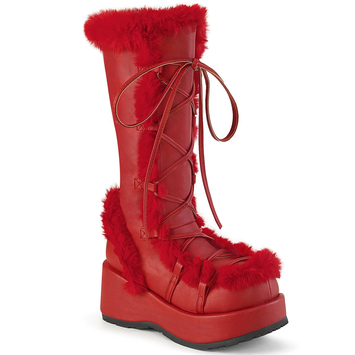 Too Fast | Demonia Cubby 311 | Red Vegan Leather Women's Mid Calf Boots