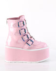 Too Fast | Demonia Damned 105 | Baby Pink Hologram Patent Women's Ankle Boots