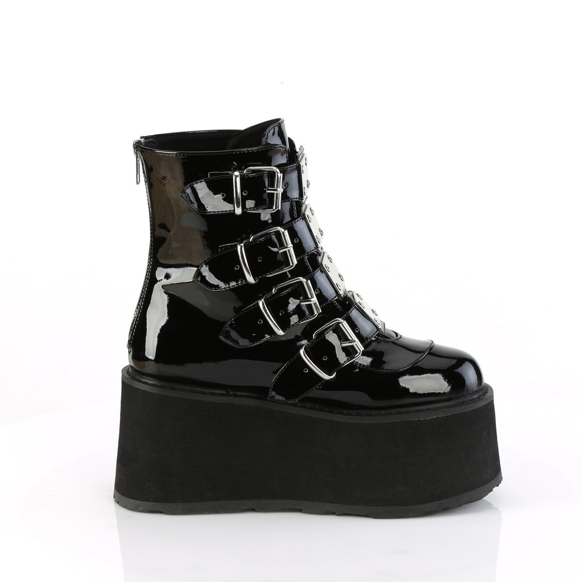 Too Fast | Demonia Damned 105 | Black Patent Leather Women&#39;s Ankle Boots