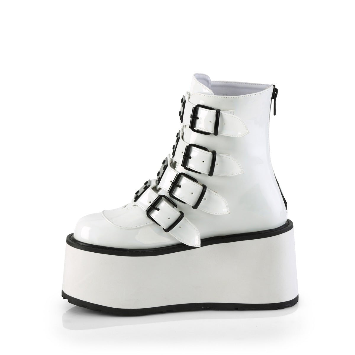 Too Fast | Demonia Damned 105 | White Holographic Patent Women&#39;s Ankle Boots