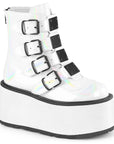 Too Fast | Demonia Damned 105 | White Holographic Patent Women's Ankle Boots