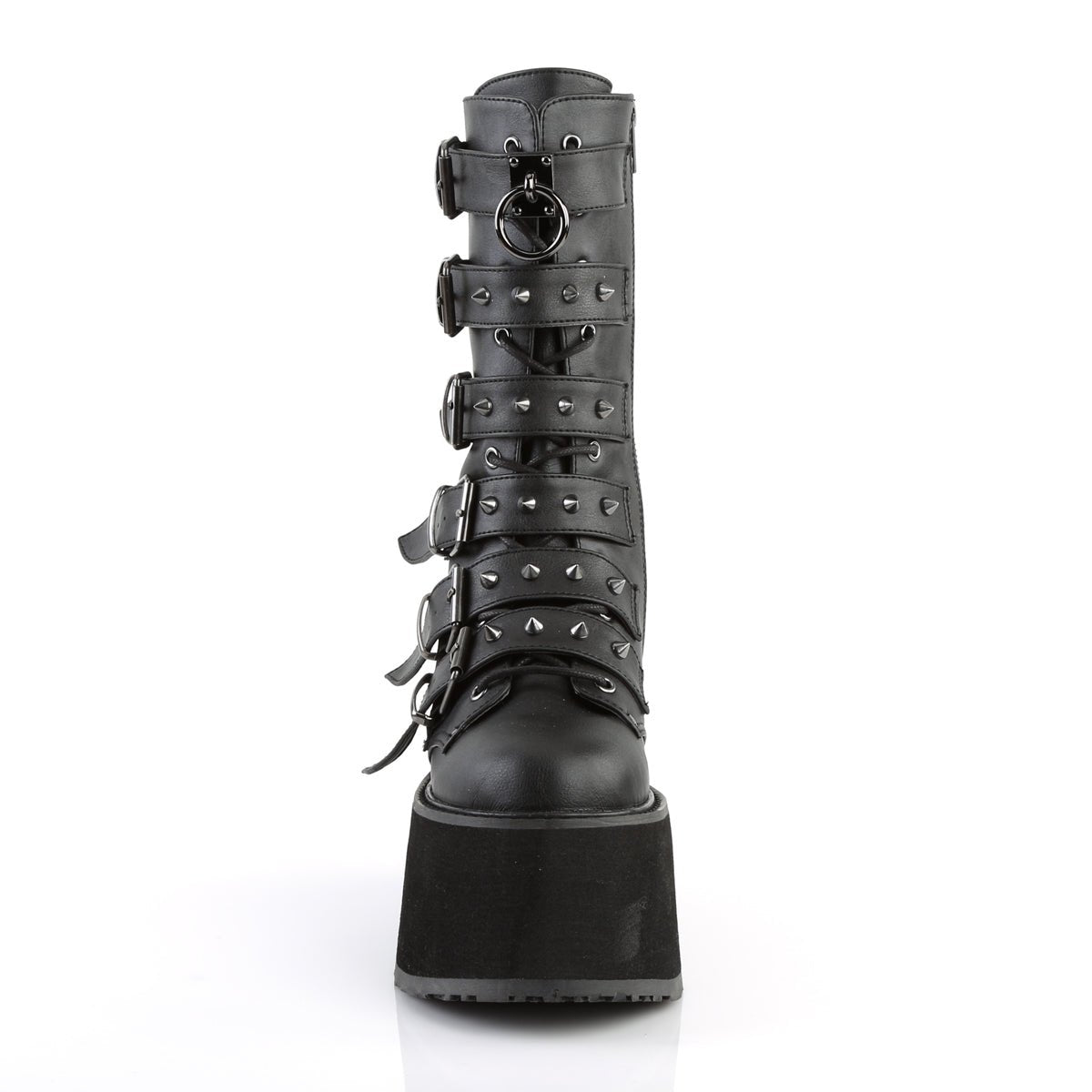 Too Fast | Demonia Damned 225 | Black Vegan Leather Women&#39;s Mid Calf Boots