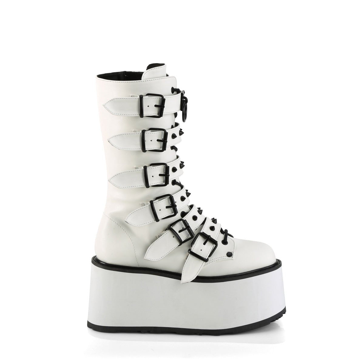 Too Fast | Demonia Damned 225 | White Vegan Leather Women&#39;s Mid Calf Boots