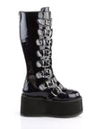 Too Fast | Demonia Damned 318 | Black Holographic Vegan Leather Women's Knee High Boots
