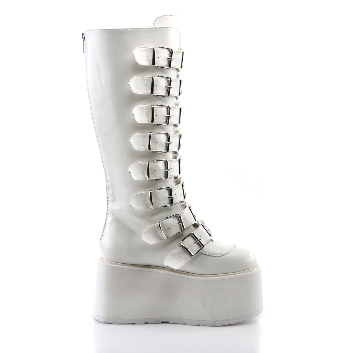 Too Fast | Demonia Damned 318 | White Vegan Leather Women's Knee High Boots