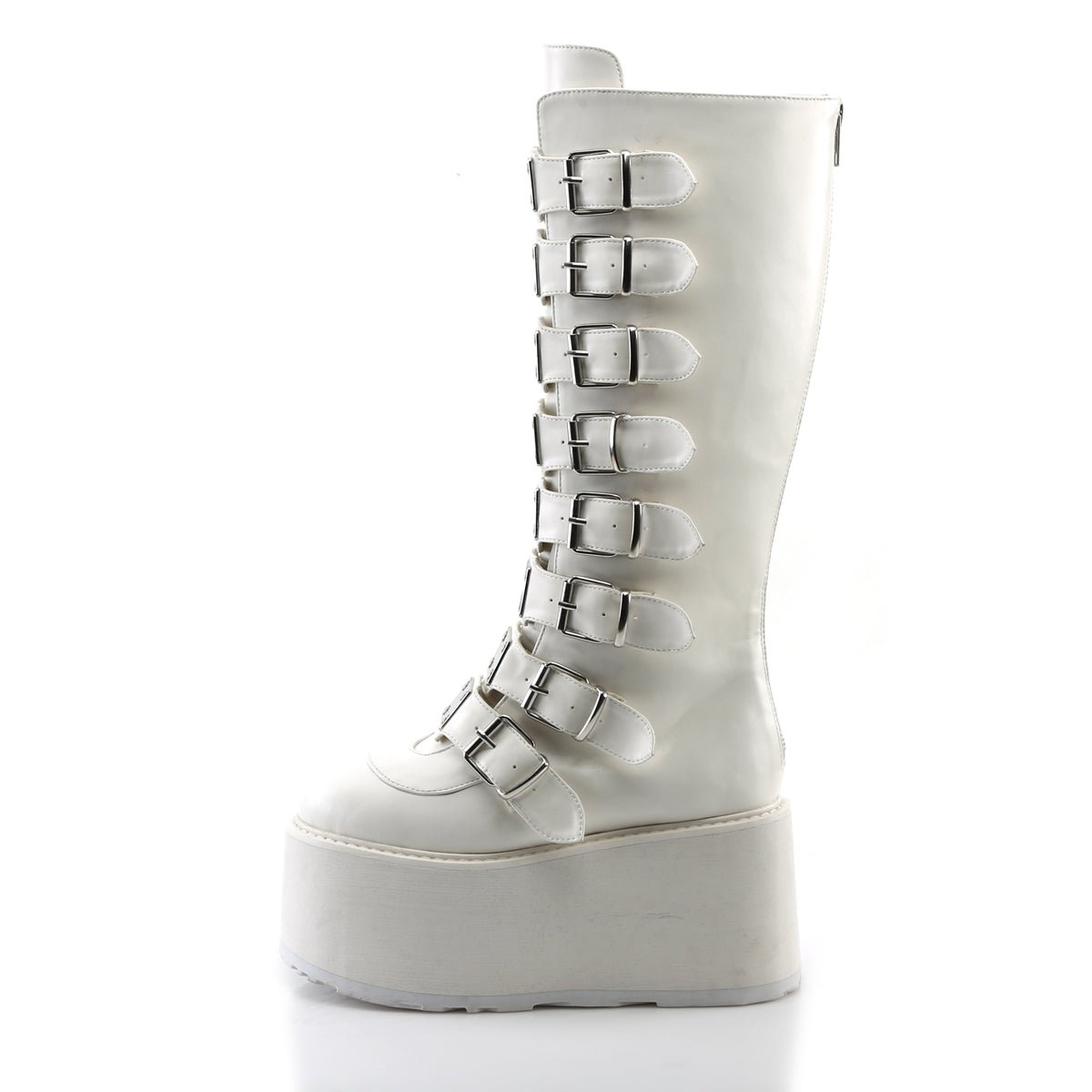 Too Fast | Demonia Damned 318 | White Vegan Leather Women&#39;s Knee High Boots