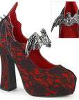Too Fast | Demonia DEMON-18 | Red & Black Satin & Lace Mary Janes