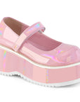 Too Fast | Demonia Dollie 01 | Baby Pink Hologram Patent Women's Mary Janes