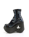 Too Fast | Demonia Dynamite 100 | Black Stretch Hologram Women's Ankle Boots