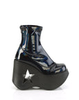 Too Fast | Demonia Dynamite 100 | Black Stretch Hologram Women's Ankle Boots