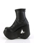 Too Fast | Demonia Dynamite 100 | Black Stretch Vegan Leather Women's Ankle Boots