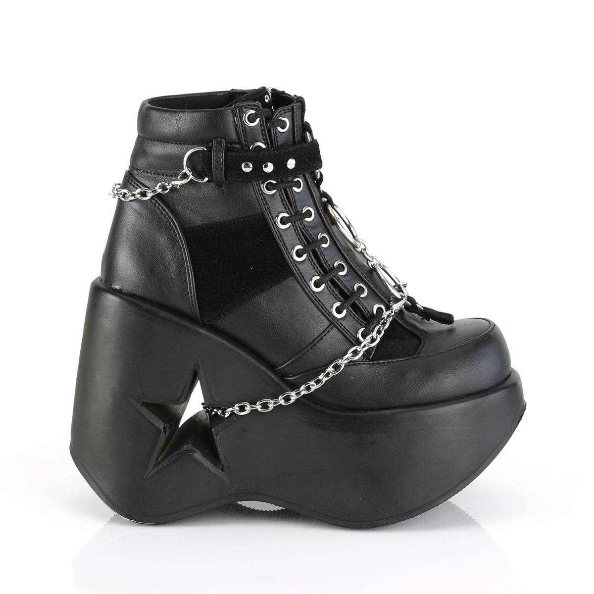 Too Fast | Demonia Dynamite 101 | Black Vegan Leather &amp; Vegan Suede Women&#39;s Ankle Boots