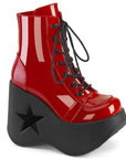Too Fast | Demonia Dynamite 106 | Red Patent Leather Women's Ankle Boots