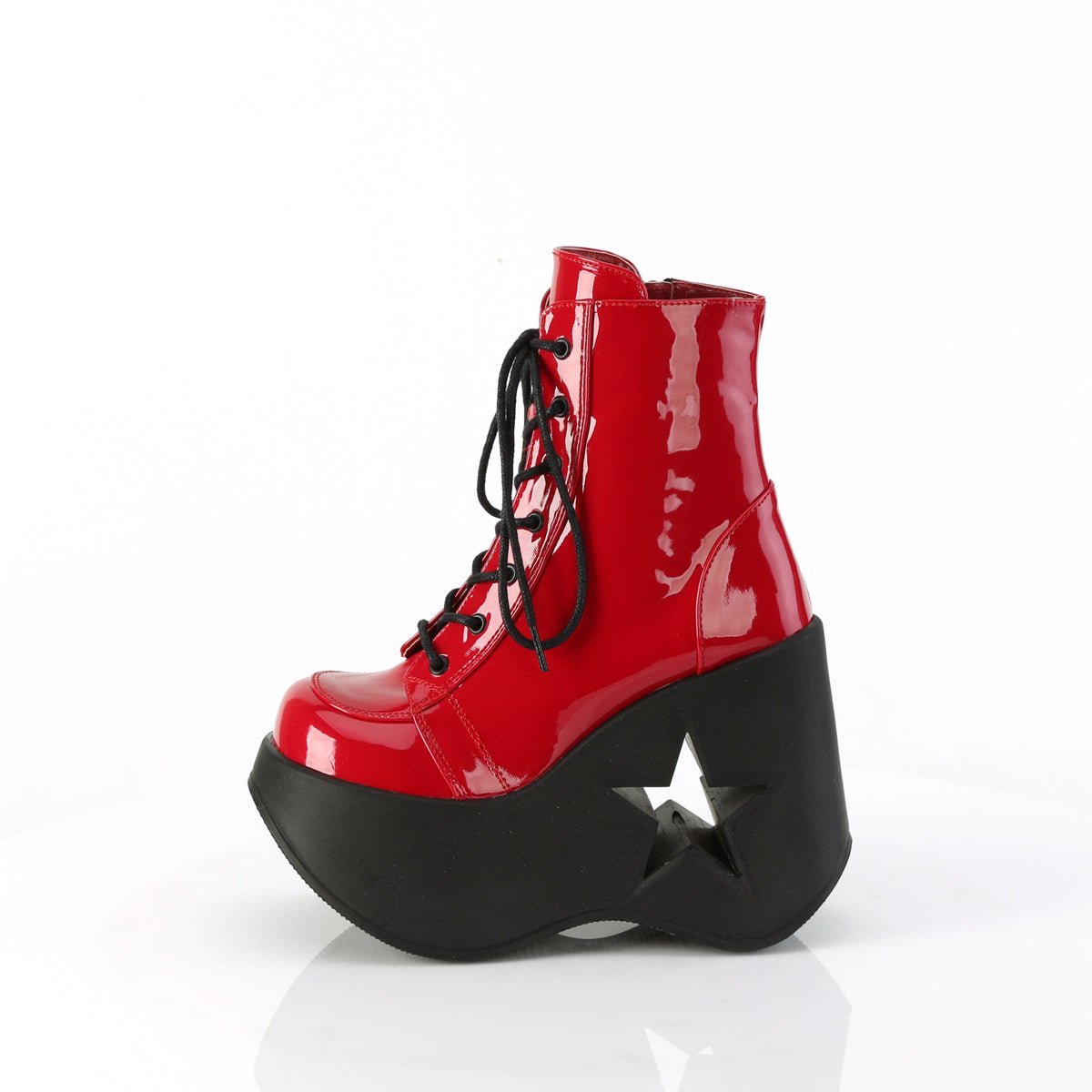 Too Fast | Demonia Dynamite 106 | Red Patent Leather Women&#39;s Ankle Boots