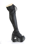 Too Fast | Demonia Dynamite 300 | Black Stretch Vegan Leather Women's Over The Knee Boots