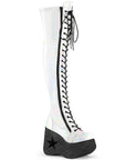Too Fast | Demonia Dynamite 300 | White Stretch Holographic Women's Over The Knee Boots