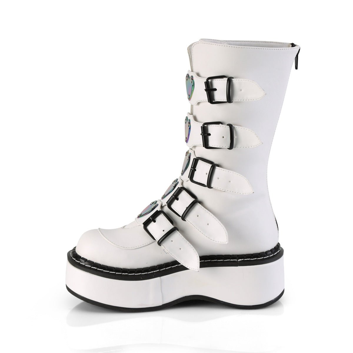Too Fast | Demonia Emily 330 | White Vegan Leather Women&#39;s Mid Calf Boots
