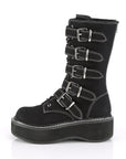 Too Fast | Demonia Emily 341 | Black Canvas Women's Mid Calf Boots