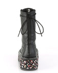 Too Fast | Demonia Emily 350 | Black Vegan Leather & Fabric Women's Mid Calf Boots